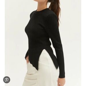 Black Ribbed Long Sleeve Top